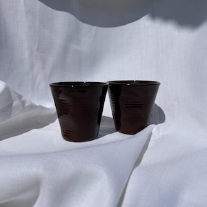 Rustic Ceramic Espresso Cups - Set of 2 Brown Pottery Mugs