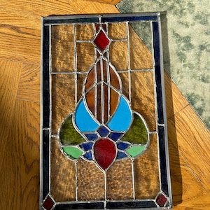 Antique Stained Glass Window Panel – Art Nouveau Design