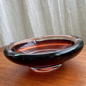 Vintage Heavy Glass Amber Ashtray – Mid-Century Modern