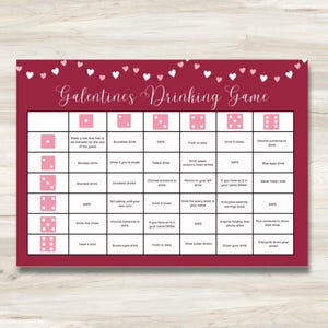 Printable Galentines Drinking Game | Drunken Dice Party Game, Instant Download, Valentines Party Activity, Ladies Night Game, Adult Games