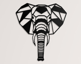 Wooden Geometric Elephant Head Wall Decor | Wood Wall Art Home Decor Figure Ornament Hanging