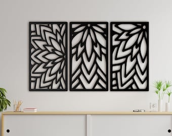 Wooden Geometric Set of 3 Leaves Panel Wall Decor | Wood Wall Art Home Decor Figure Ornament Hanging
