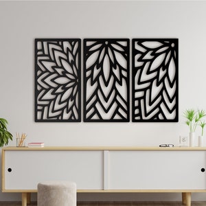 Wooden Geometric Set of 3 Leaves Panel Wall Decor | Wood Wall Art Home Decor Figure Ornament Hanging