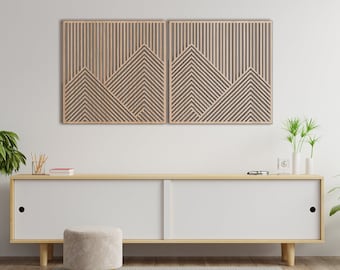 Berg mit Linien Panel-Set 2-3 Holz Wand Kunst Dekor Holz Kinderzimmer Bild Wohnzimmer