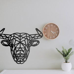 Wooden Geometric Cow Head Wall Decor | Wood Wall Art Home Decor Figure Ornament Hanging