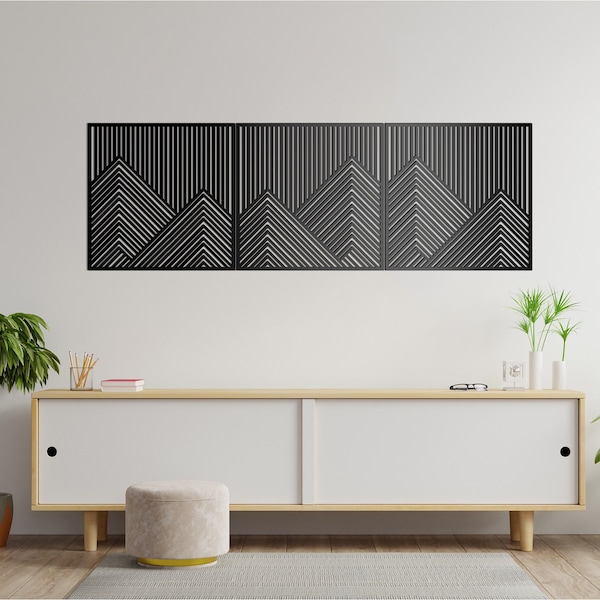 Mountain With Lines Panel Set of 2-3 Wood Wall Art Decor Wooden Nursery Sign Picture Living Room