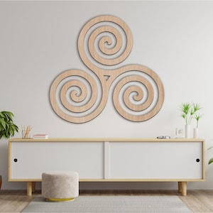 Triskelion Motif Wood Wall Art Decor Wooden Nursery Wood Wall Sign Panel Picture Living Room