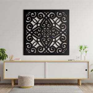 Ornamental Square Abstract Wood Wall Art Wooden Decor Nursery Sign Panel Picture Living Room Hanging gift