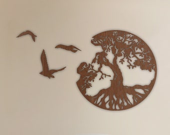 Tree of Life with Birds | Wood Wall Art Decor Elegant Wood Decor Flower Mandala Wall Hanging