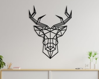 Wooden Geometric Deer Head Wall Decor | Wood Wall Art Home Decor Figure Ornament Hanging