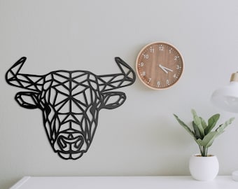 Houten geometrische koe hoofd muur decor | Houten muurkunst Home Decor Figuur Ornament Hangend