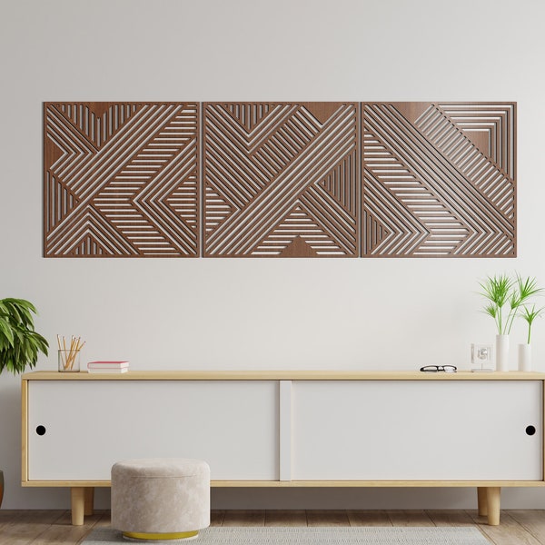 Geometrische Linien Panel 3er Set Holz Wand Kunst Dekor Holz Kinderzimmer Schild Bild Wohnzimmer