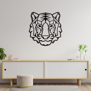 Wooden Geometric Tiger Head Wall Decor | Wood Wall Art Home Decor Figure Ornament Hanging