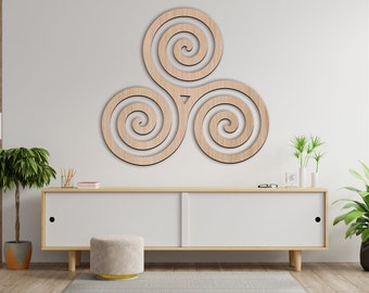 Triskelion Motif Wood Wall Art Decor Wooden Nursery Wood Wall Sign Panel Picture Living Room
