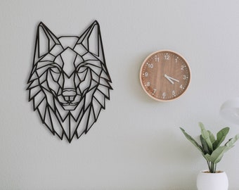 Wooden Geometric Wolf Head Wall Decor | Wood Wall Art Home Decor Figure Ornament Hanging