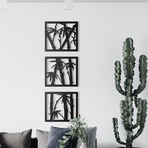 Wooden Tree Set of 3 Decorative Bamboo Picture Wall Decor | Wood Wall Art Home Decor Figure Ornament Hanging Gift