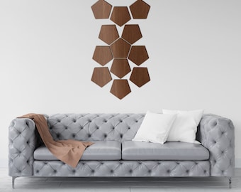 Pentagon Wooden Wall Panels, Mosaic Panel, Pentagon Asymmetric Wall Panel, Elegant Wood Decor, Bedroom Decoration, Living Room Wall Decor
