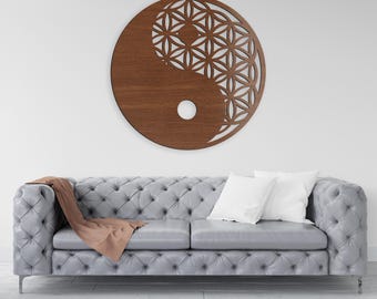 Spiritual Balance Yin Yang Flower of Life Wood Wall Art Decor Wooden Nursery Bedroom Wood Wall Sign Panel Picture Living Room gift