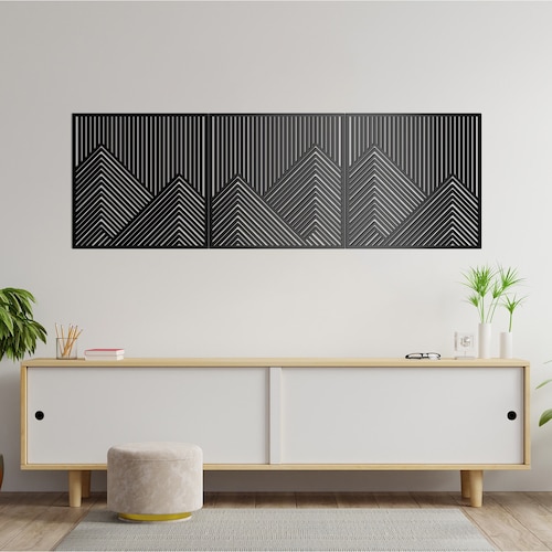 Juego de 2 o 3 paneles de montaña con líneas, decoración de pared de madera, letrero de madera para guardería, imagen para sala de estar
