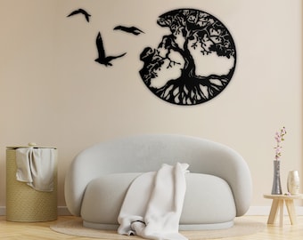 Tree of Life with Birds | Wood Wall Art Decor Elegant Wood Decor Flower Mandala Wall Hanging