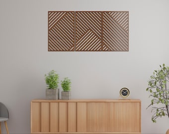 Wooden Geometric Set of 3 Geo Panel Wall Decor | Wood Wall Art Home Decor Figure Ornament Hanging Handmade Christmas Gift