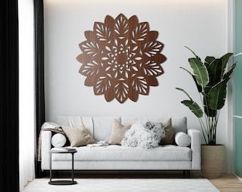 Carved Lotus Flower Mandala Wood Wall Art Decor Wooden Nursery Bedroom Wood Wall Sign Panel Picture Living Room Chic Wall Decoration