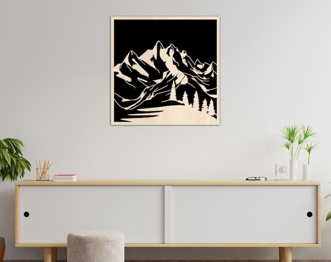 Featured listing image: Mountain and Lake Landscape Wooden Wall Decor Wood Wall Art Nursery Sign Picture Living Room