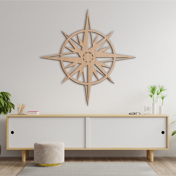 Wooden Compass Wood Wall Art Decor Wooden Nursery Sign Panel Picture Living Room Gift