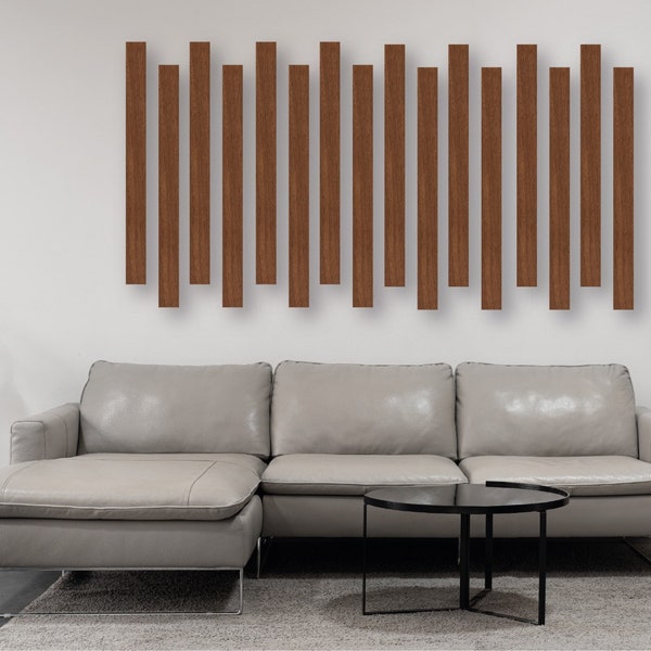 Holz Lamellen Wandpaneele, 5 cm Paneele, Lange Lamellen Wandverkleidung, Elegantes Holzdekor, Schlafzimmerdekoration, Wohnzimmer Wanddekor Handgefertigtes Dekor