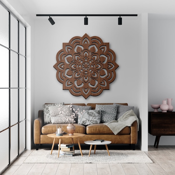 Lotus Flower Mandala Wood Wall Art Decor Wooden Nursery Bedroom Wood Wall Sign Panel Picture Living Room gift