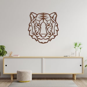 Wooden Geometric Tiger Head Wall Decor | Wood Wall Art Home Decor Figure Ornament Hanging