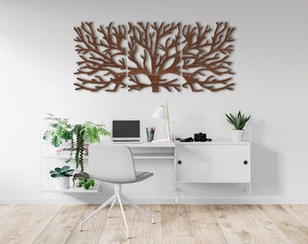 Wooden Decorative Set of 3 Bough Tree Wall Decor | Wood Wall Art Home Decor Figure Ornament Hanging Gift