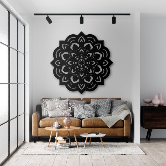  Juego de 3 piezas de arte de pared de madera tallada con diseño  de mandala, diseño floral estético de madera, decoración de pared de madera  con recortes modernos para decoración del