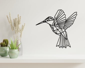 Wooden Geometric Hummingbird Wall Decor | Wood Wall Art Home Decor Figure Ornament Hanging