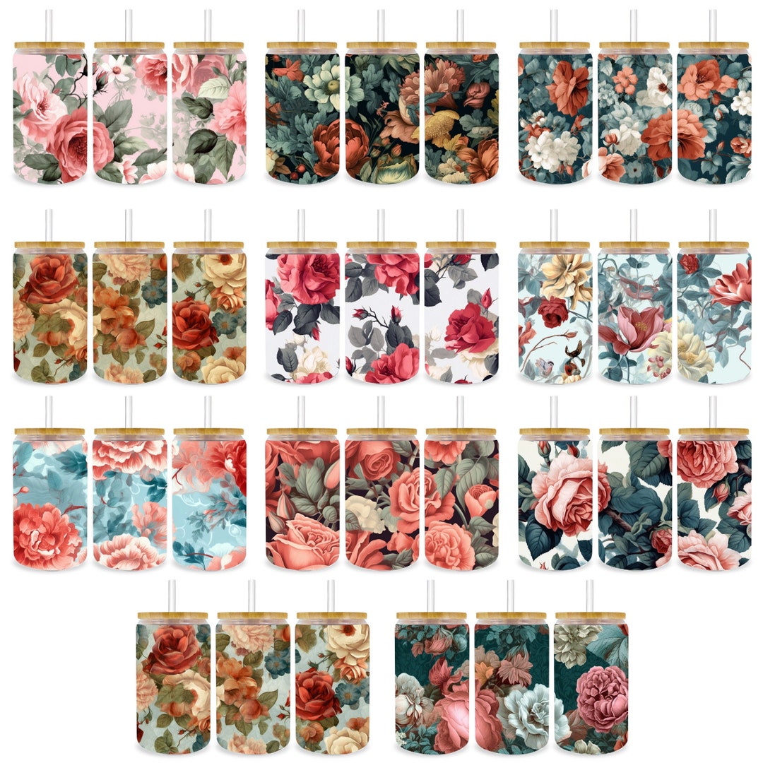 Vintage Rose Libbey Glass Wrap Png Bundle, Boho Retro Spring Flower ...
