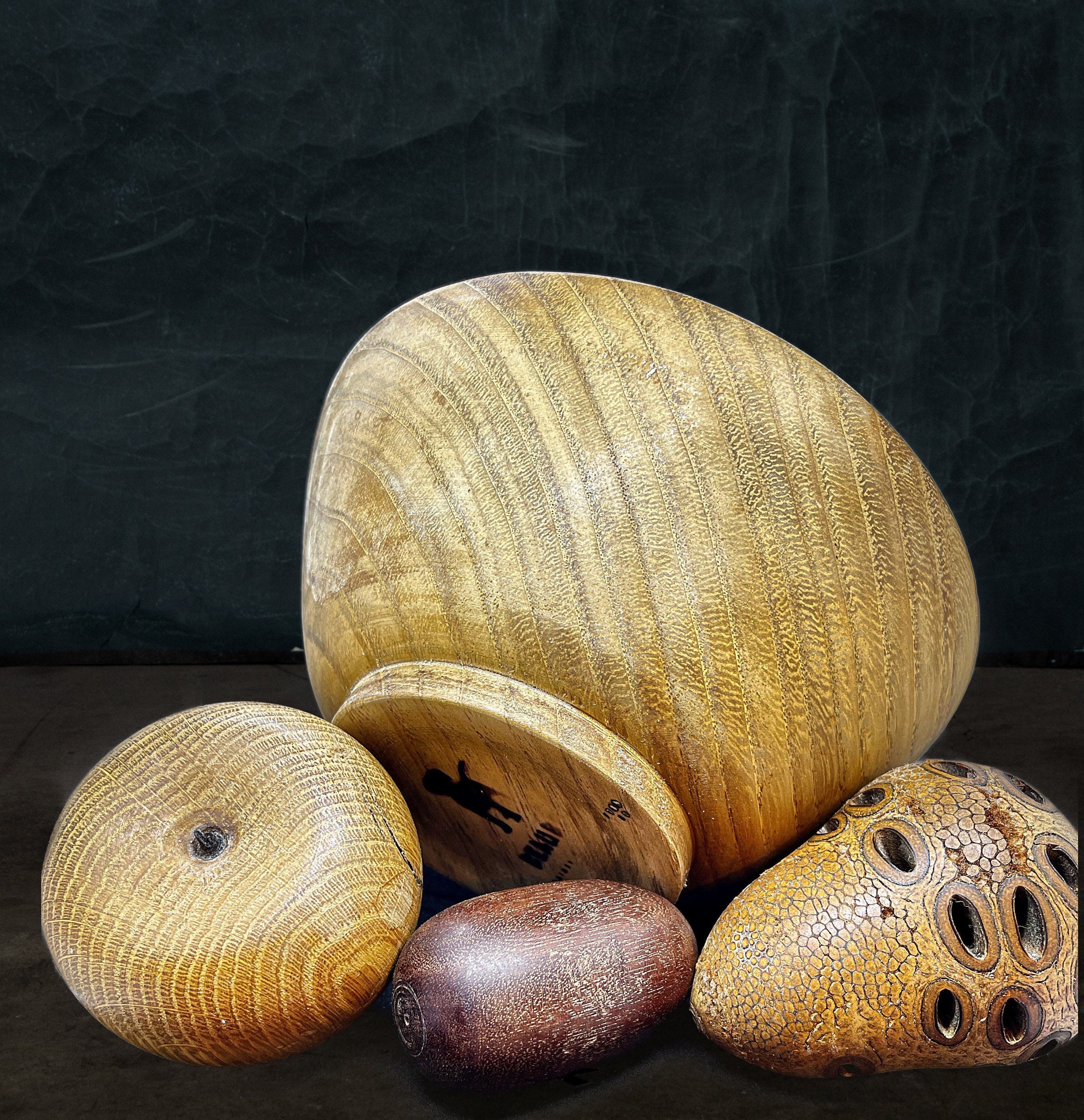 Set of Hand Carved wooden fruit mixed x4 with Handmade bowl Etsy