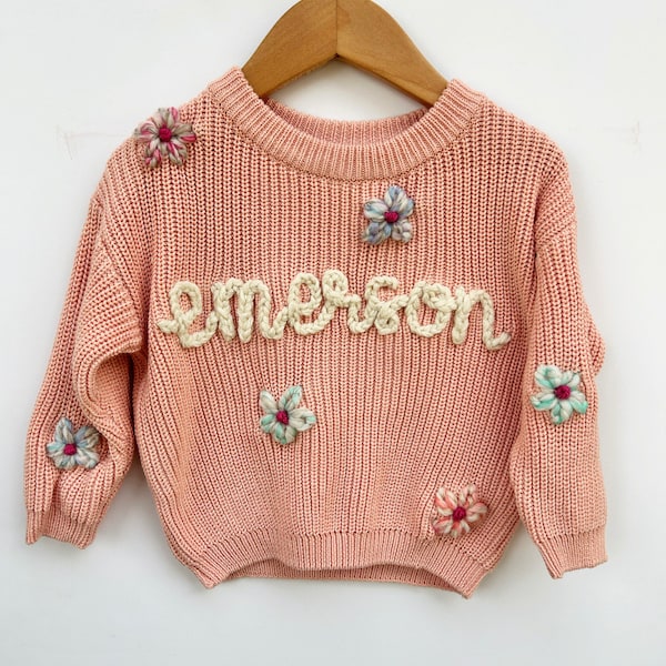 Custom Hand Embroidered Baby Name Sweater, Infant Toddler Baby Name Sweater, Personalized Birthday Sweater, Baby Christmas Sweater