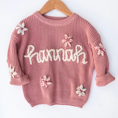 CUSTOM BABY TODDLER Sweater Hand Embroidered Knit Sweater Etsy