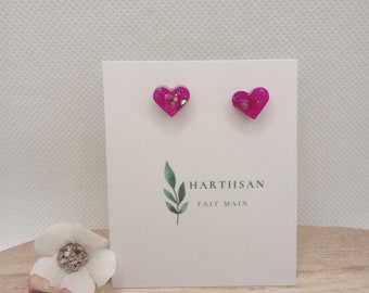Pretty heart stud earrings handmade with resin various colors available