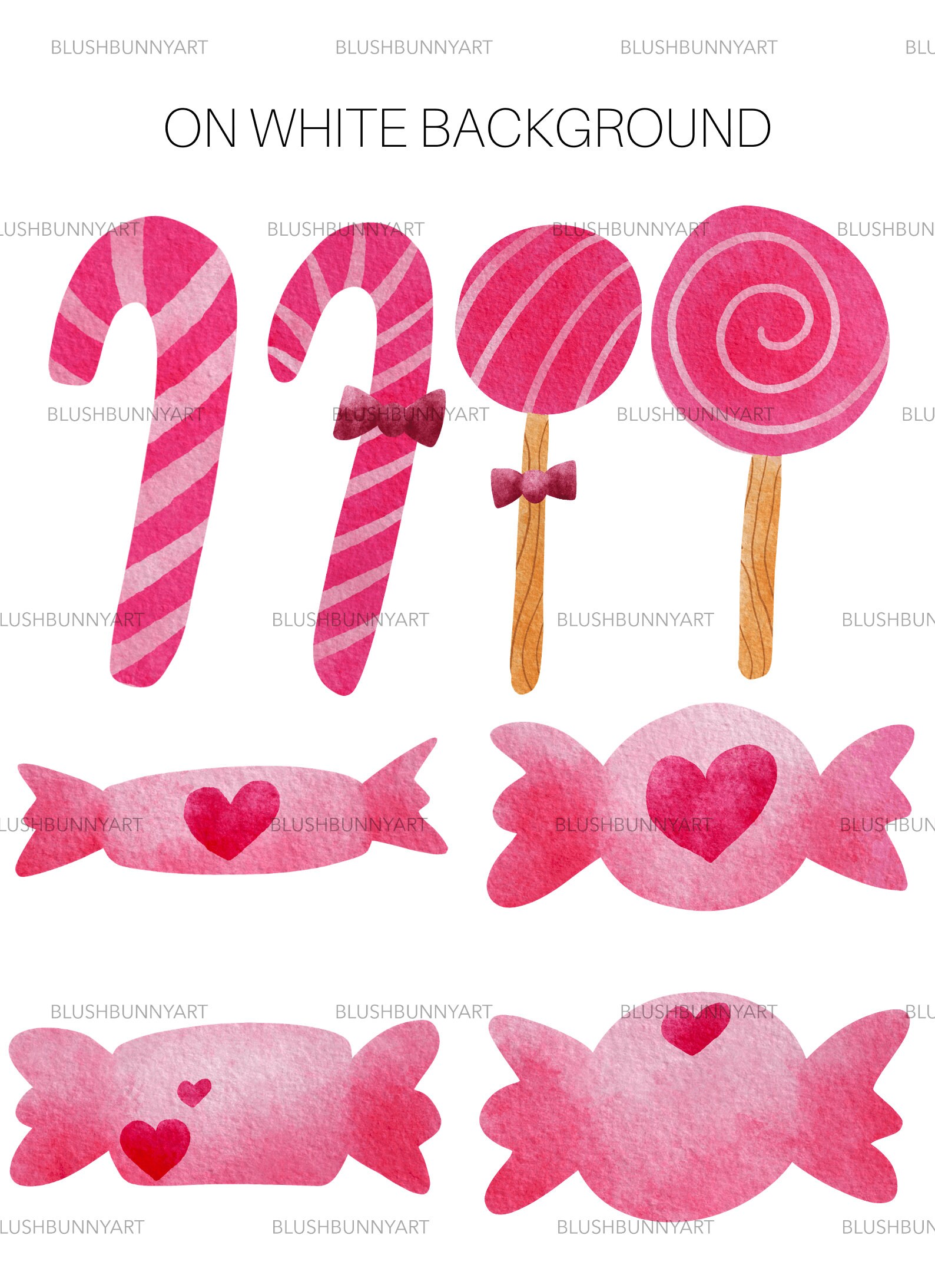 Pink Watercolor Candy Clipart Commercial Use PNG Sweets Etsy