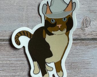 Sticker Cowboy Cakes - Meowdy Cowboy kat - Cyperse kat sticker, waterdicht, krasbestendig - Cowboyhoed kat -