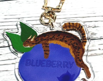 Blueberry Cat Keychain, Fruit Cat Charm with Cat Clip