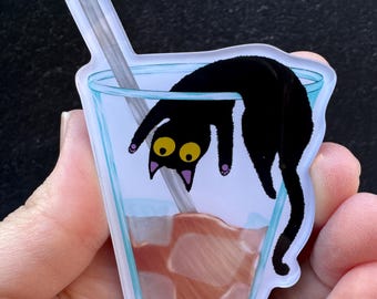 Acrylic Black Cat Iced Coffee Magnet, Fridge Decor