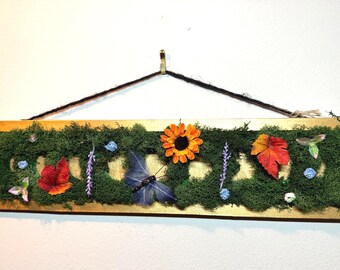Hanging Woodland Moon Phases, Moss Moon with floral accents, Spring Moon, Celestial Decor