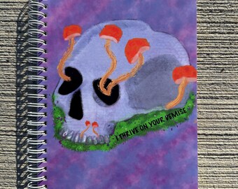 Mushroom Skull Reusable Sticker Book, 50 blank pages, 8in x 6in Spiral Bound with protective cover