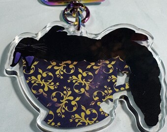 Twilight Dreams Black Cat Tea Party Keychain, Teacup Cats