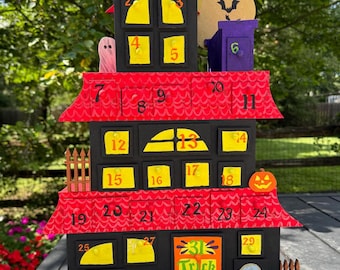 Haunted House Halloween Advent Calendar, 31-Day Countdown, Glow-in-the-Dark Windows, Ghost and Spiderwebs!