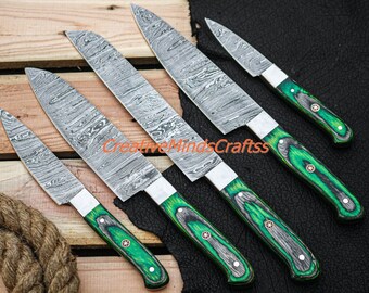 high quality chef knife set- Kitchen Knife set - 5Pcs Knife set - Damascus kitchen knife set - Christmas gifts