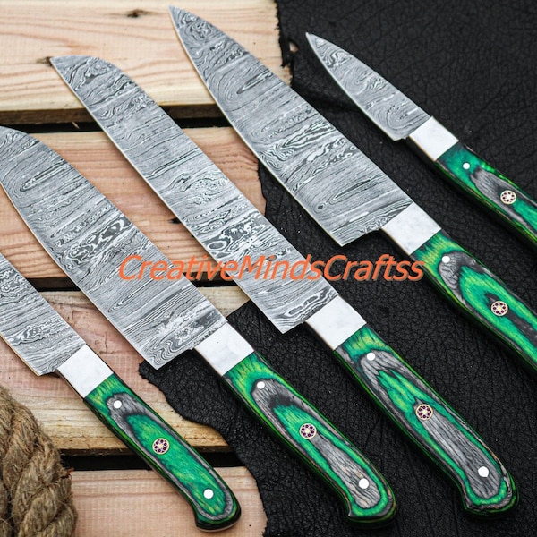 high quality chef knife set- Kitchen Knife set - 5Pcs Knife set - Damascus kitchen knife set - Christmas gifts