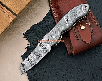 pocket knife, custom pocket knife, damascus pocket knife, damascus folding knife, bushcraft knife, personalized pocket knife, utility knife